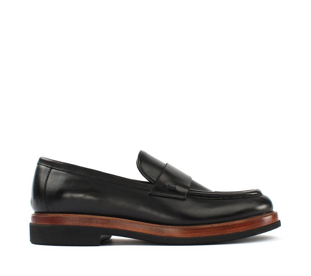 Celal Gültekin Leder-Loafer Slip-On Plateau Blockabsatz Glattleder Business Herren Loafer Glattleder, Echtleder-Futter, Holzoptik-EVA-Sohle, Schwarz, 40