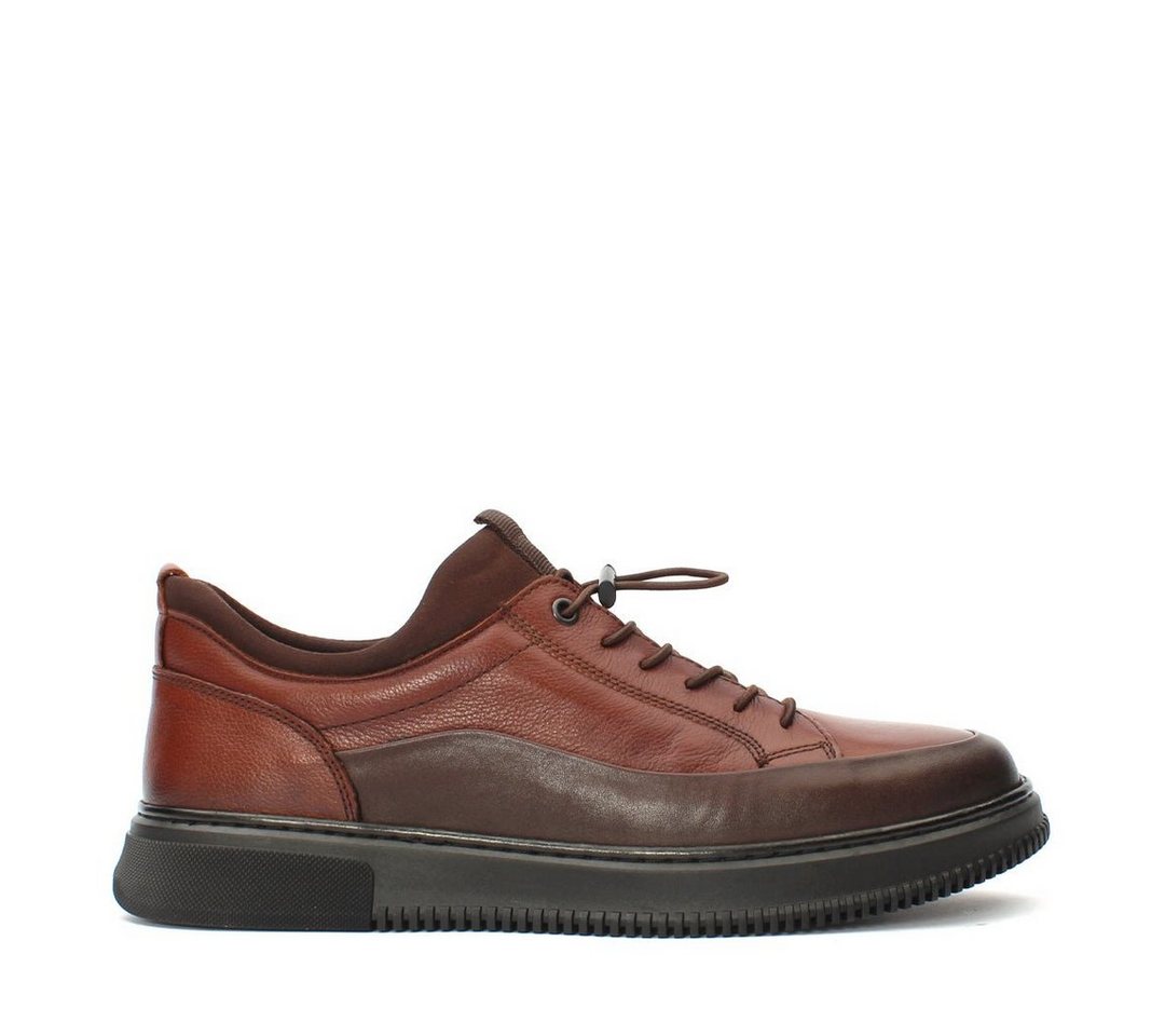 Celal Gültekin Leder-Sneaker Elastische Schnürung Plateau Casual Freizeit Herren Schnürschuh Glattleder & Veloursleder, Plateau-Profilsohle, Braun/Hellbraun, 42