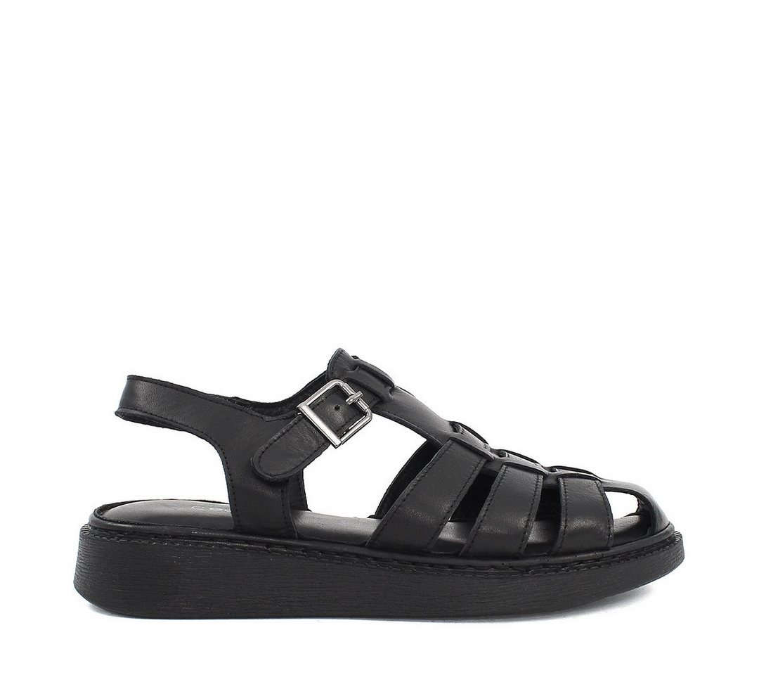 Celal Gültekin Plateau Knöchelriemen Geschlossen Römer-Stil Damen Römersandale Glattleder, Echtleder-Futter & Decksohle, Schwarz, 38