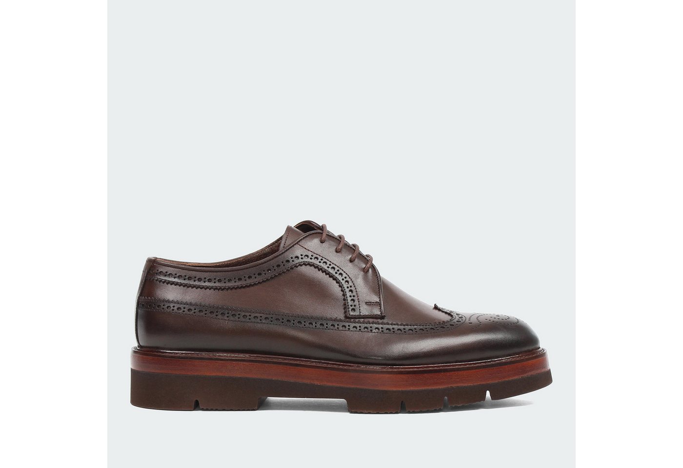 Celal Gültekin Plateau Brogue Schnürschuhe Blockabsatz Herren Schnürschuh Glattleder, Brogue-Lochmuster & Echtleder-Futter, Braun, 43