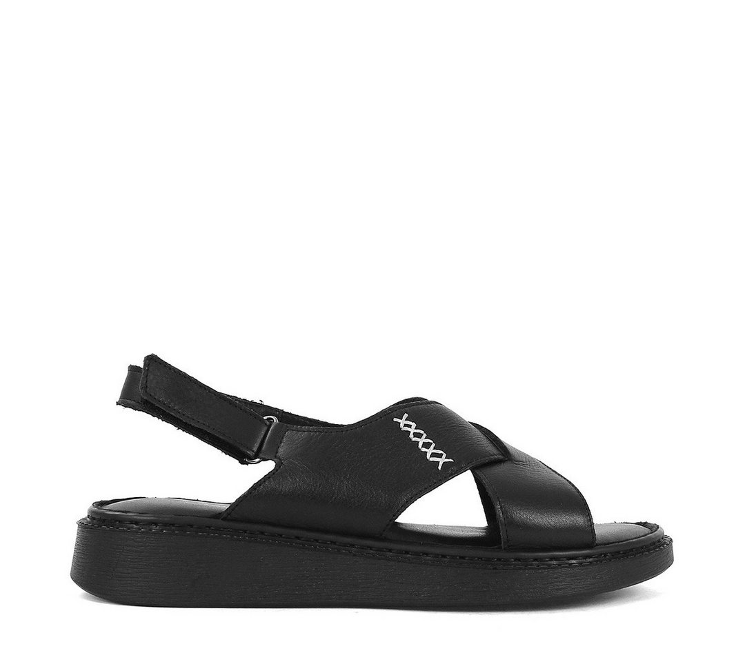 Celal Gültekin Plateau Klettverschluss Slingback Freizeit Damen Plateausandaletten Glattleder, Echtleder-Futter & Decksohle, Schwarz, 37