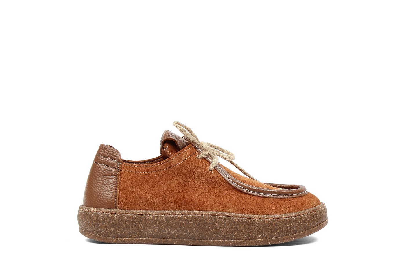 Celal Gültekin Plateau Mokassin-Stil Flach Schnürung Retro Freizeit Damen Schnürschuh Wildleder, Echtleder-Futter & Decksohle, Hellbraun