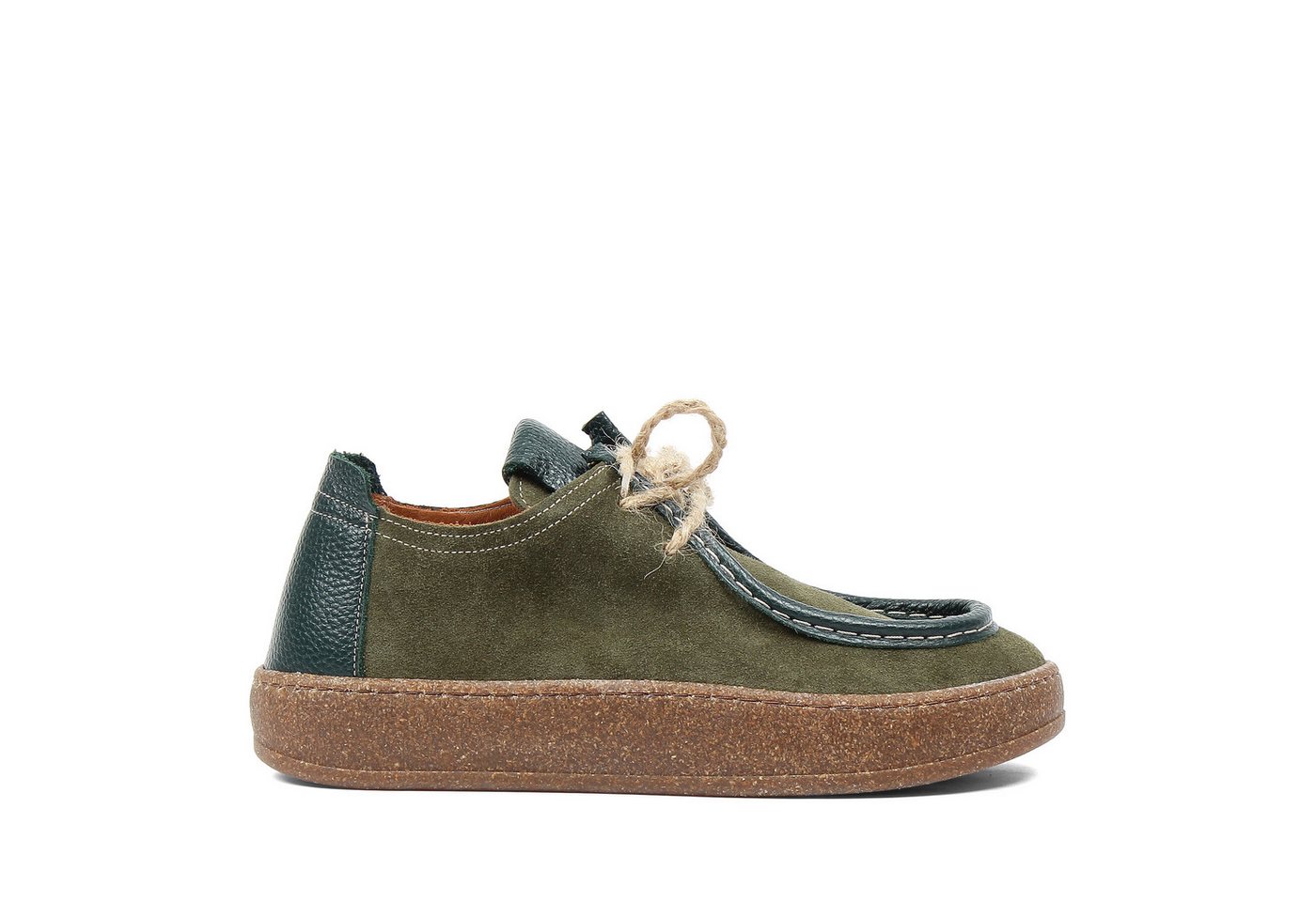 Celal Gültekin Plateau Mokassin-Stil Flach Schnürung Retro Freizeit Damen Schnürschuh Wildleder, Echtleder-Futter & Decksohle, Khaki
