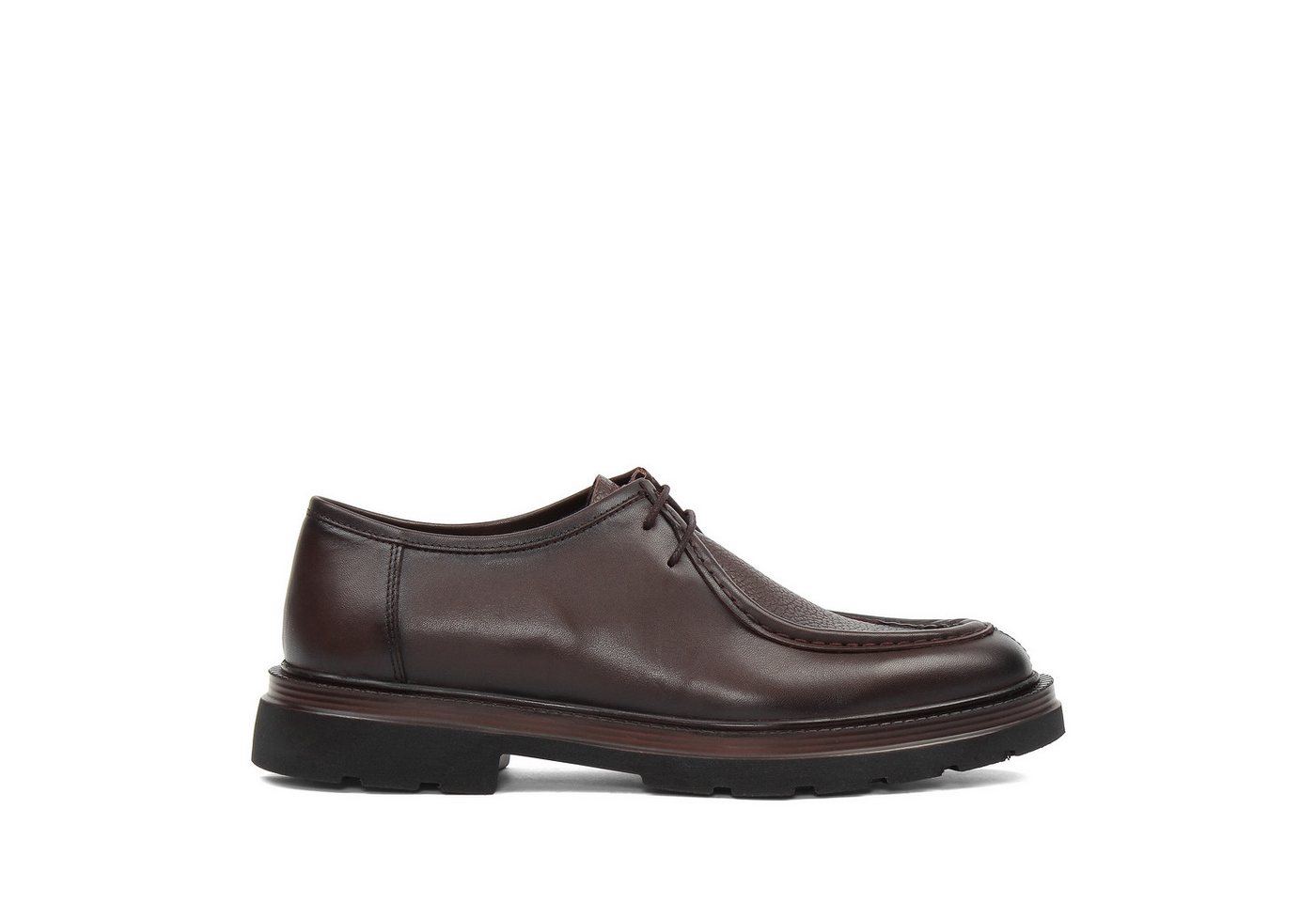 Celal Gültekin Plateau Profilsohle Blockabsatz Mokassin-Naht Herren Schnürschuh Narbenleder, Echtleder-Futter & Decksohle, Braun, 41