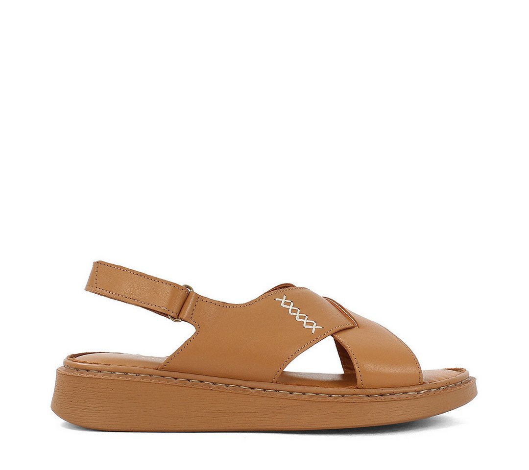 Celal Gültekin Plateau Riemchen Slingback Klettverschluss Damen Plateausandaletten Hochwertiges Leder, Echtleder-Futter & Decksohle, Camel, 37