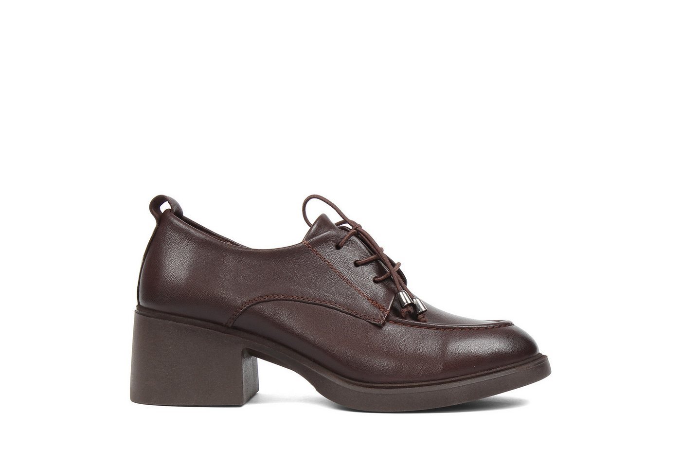Celal Gültekin Plateau Schnürer Blockabsatz College Retro Damen Schnürschuh Glattleder, Echtleder-Futter & Decksohle, Braun