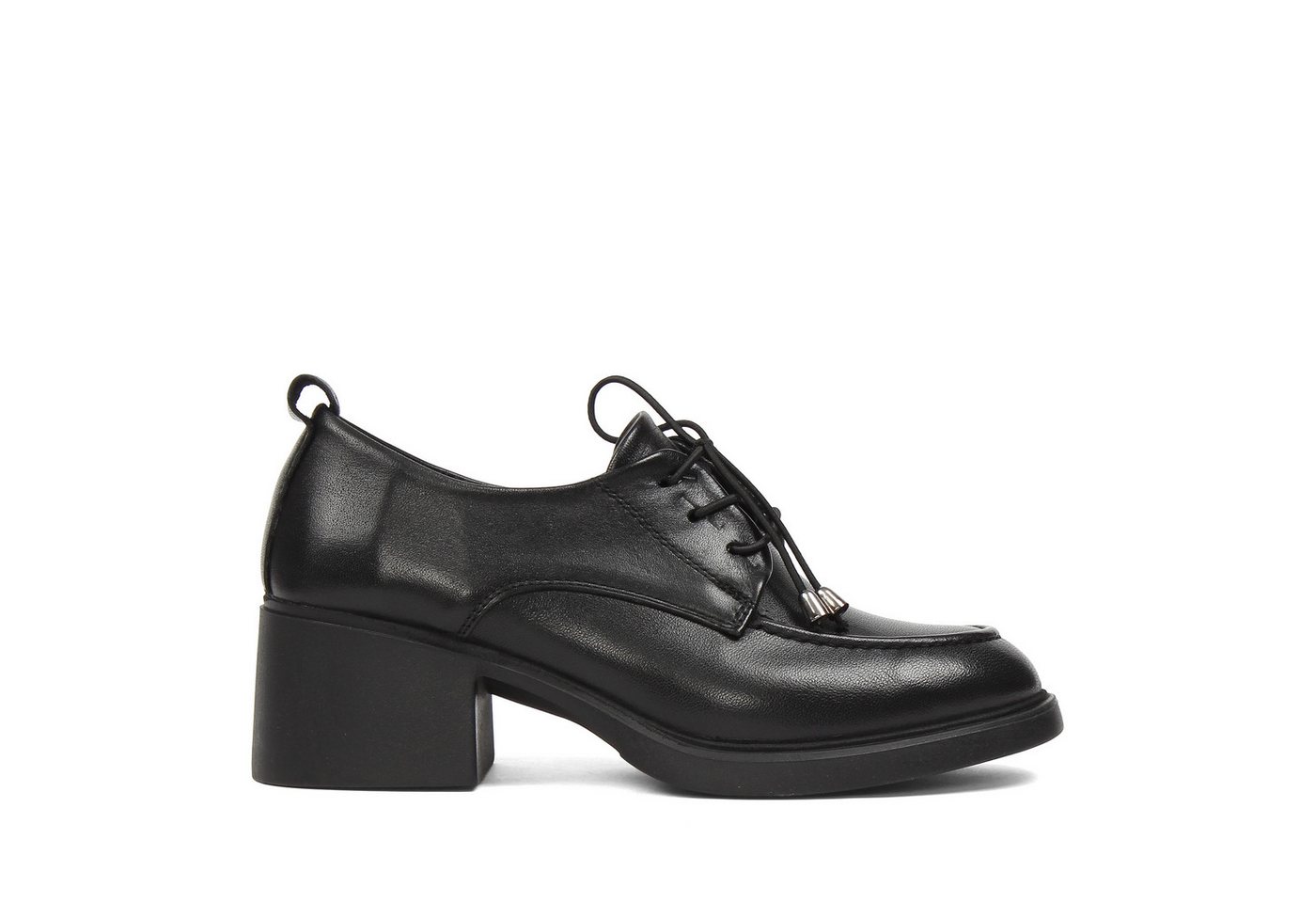 Celal Gültekin Plateau Schnürer Blockabsatz College Retro Damen Schnürschuh Glattleder, Echtleder-Futter & Decksohle, Schwarz