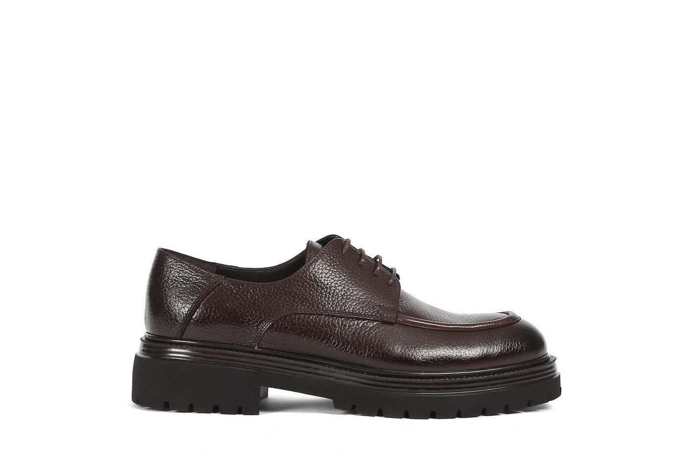 Celal Gültekin Plateau Schnürschuh Profilsohle Apron-Naht Herren Schnürschuh Narbenleder, Echtleder-Futter & Decksohle, Braun, 39