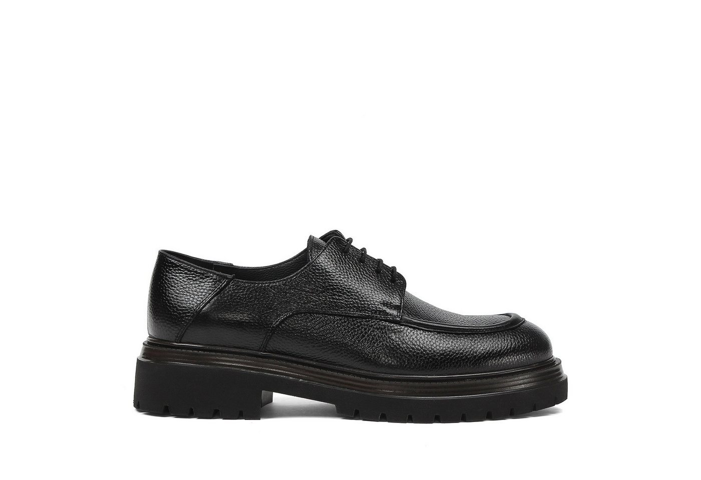 Celal Gültekin Plateau Schnürschuh Profilsohle Apron-Naht Herren Schnürschuh Narbenleder, Echtleder-Futter & Decksohle, Schwarz, 42