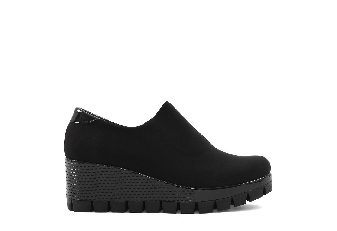 Celal Gültekin Plateau Sneaker Damen Slip-On Schwarz – Keilabsatz Damen Schuhe Keilsneaker Ohne Schnürsenkel, dicke Sohle, leicht für Sommer & Frühling, Schwarz