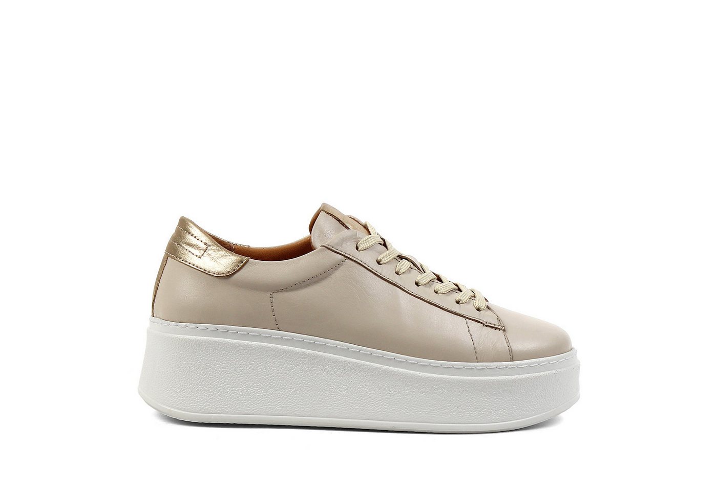 Celal Gültekin Plateau Sneaker Keilabsatz Goldakzent Low-Top Damen Keilsneaker Glattleder, Echtleder-Futter & Decksohle, Beige, 39