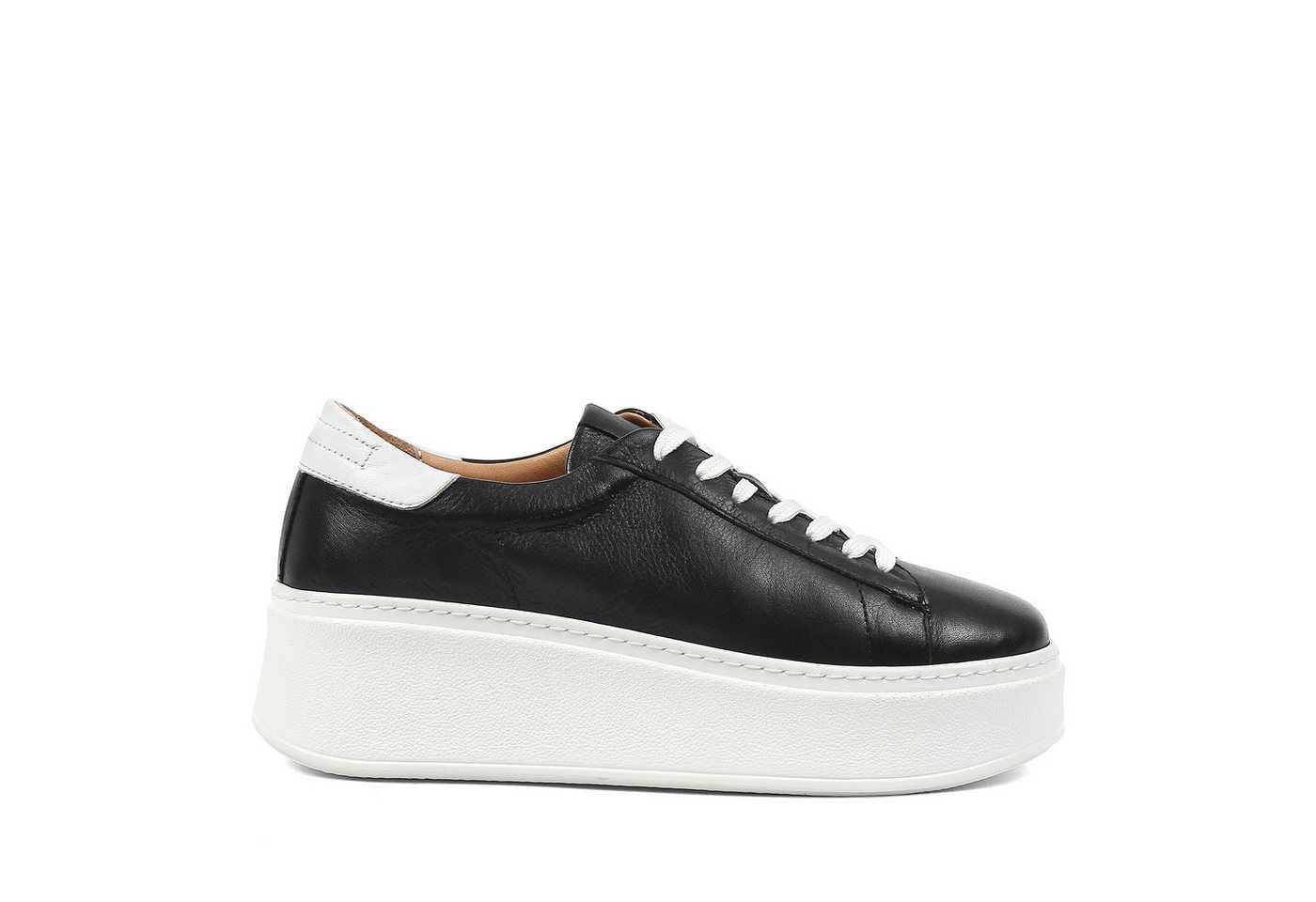Celal Gültekin Plateau Sneaker Keilabsatz Weißer Absatz Low-Top Damen Keilsneaker Glattleder, Echtleder-Futter & Decksohle, Schwarz, 39