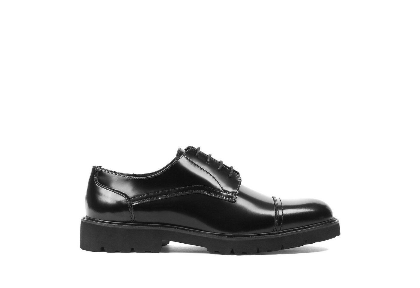 Celal Gültekin Profilsohle Blockabsatz Cap Toe Business Herren Schnürschuh Hochglanz-Finish, Cap-Toe Derby & Echtleder-Futter, Schwarz, 41