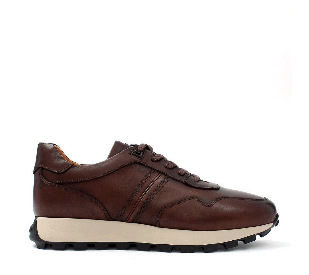 Celal Gültekin Retro Low-Top Schnürung Profilsohle Herren Sneaker Glattleder, Antik-Finish, Retro-Sohle, Braun, 42