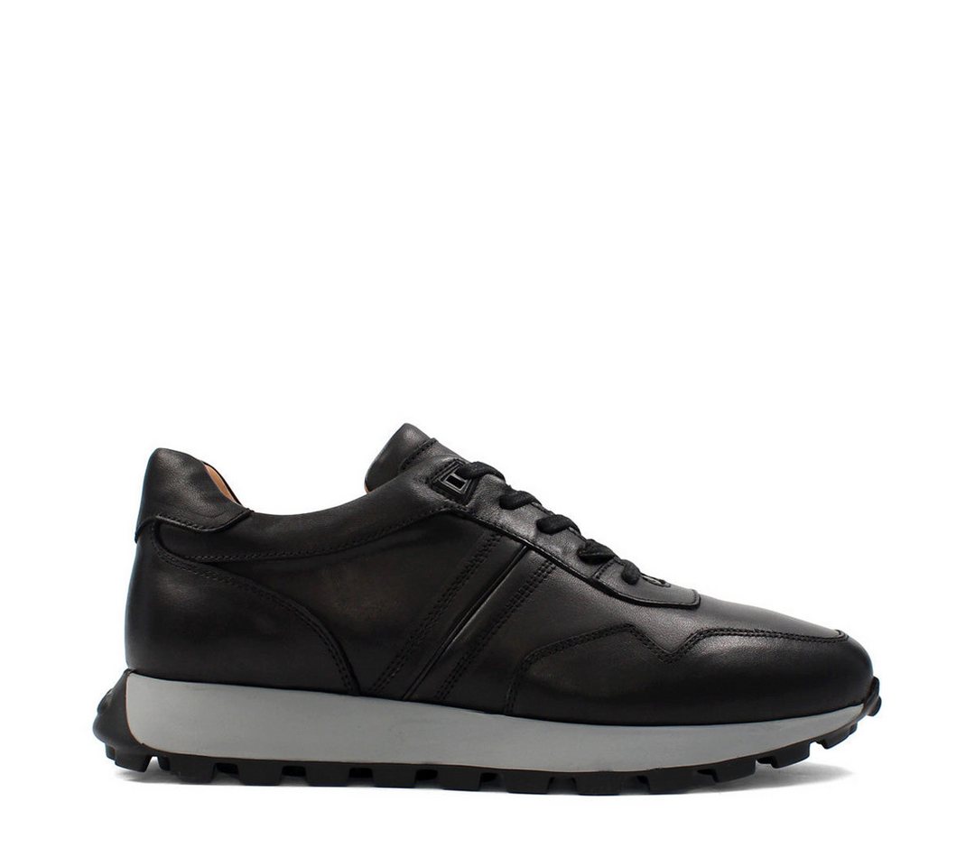 Celal Gültekin Retro Low-Top Schnürung Profilsohle Herren Sneaker Glattleder, Retro-Sohle, Kontrastsohle, Schwarz, 45