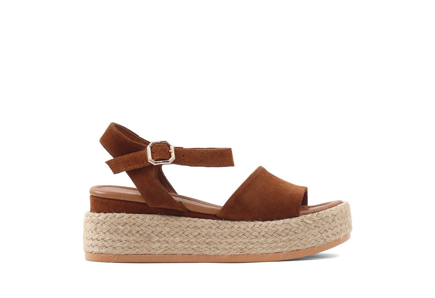 Celal Gültekin Riemchen Espadrilles Plateau Keilabsatz Freizeit Damen Plateausandaletten Wildleder, Echtleder-Futter & Decksohle, Hellbraun, 37