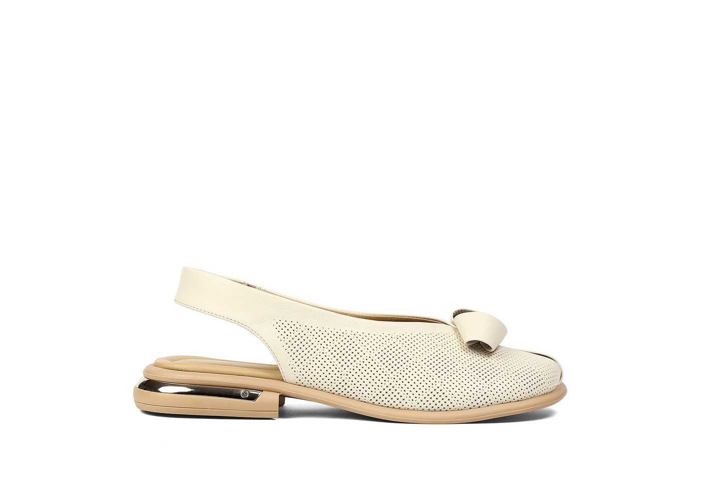 Celal Gültekin Slingback Blockabsatz Lochmuster Schleife Damen Sandalette Glattleder, Lochmuster & Schleife, Echtleder-Futter, Beige, 39
