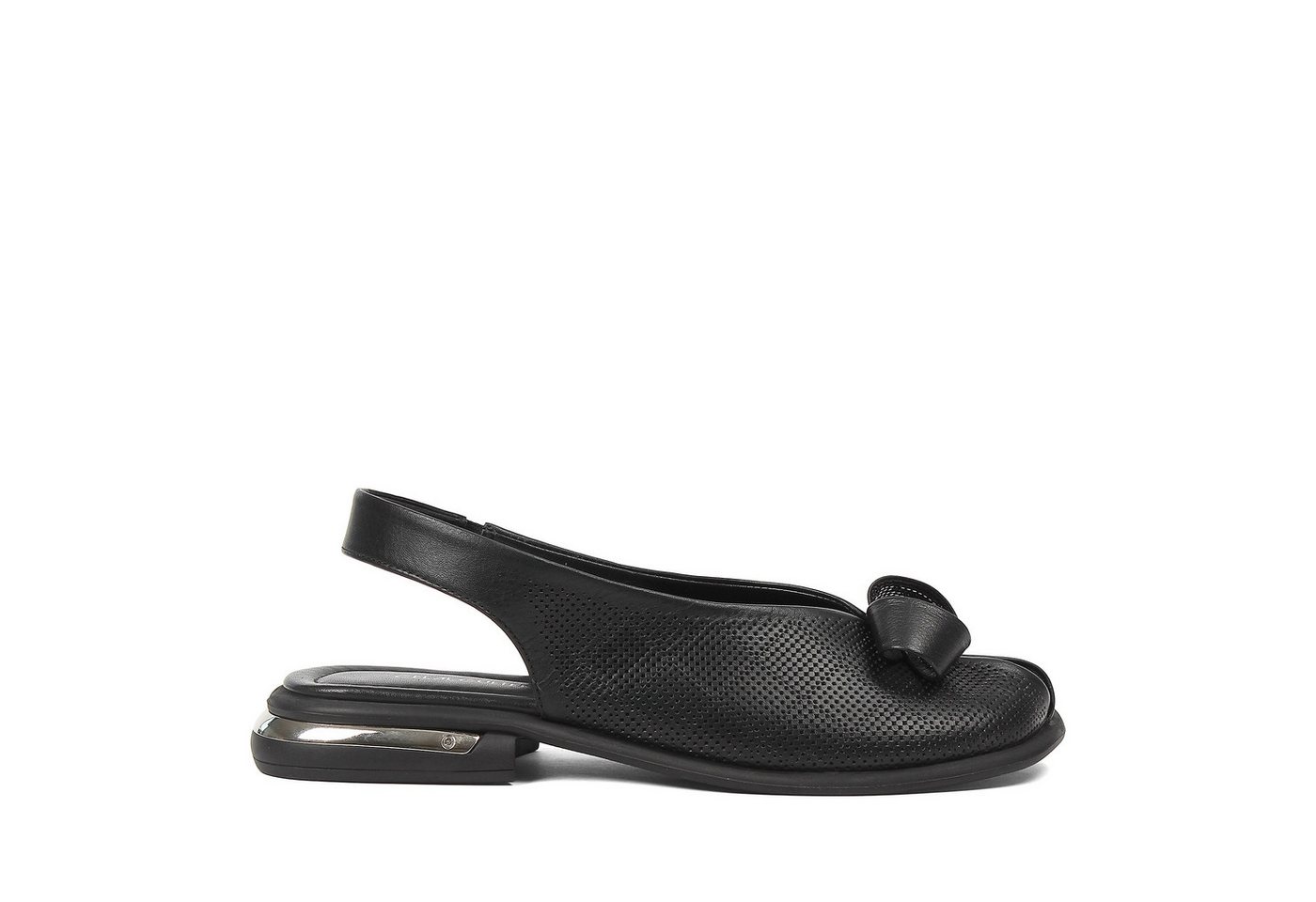 Celal Gültekin Slingback Blockabsatz Lochmuster Schleife Damen Sandalette Glattleder, Lochmuster & Schleife, Echtleder-Futter, Schwarz, 37