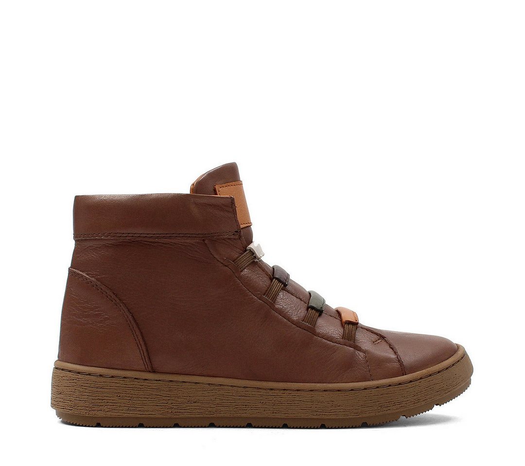 Celal Gültekin Stiefelette Runde Kappe Flach Freizeit Damen Stiefel Leder, Elastikbänder, Keilabsatz, Braun, 40