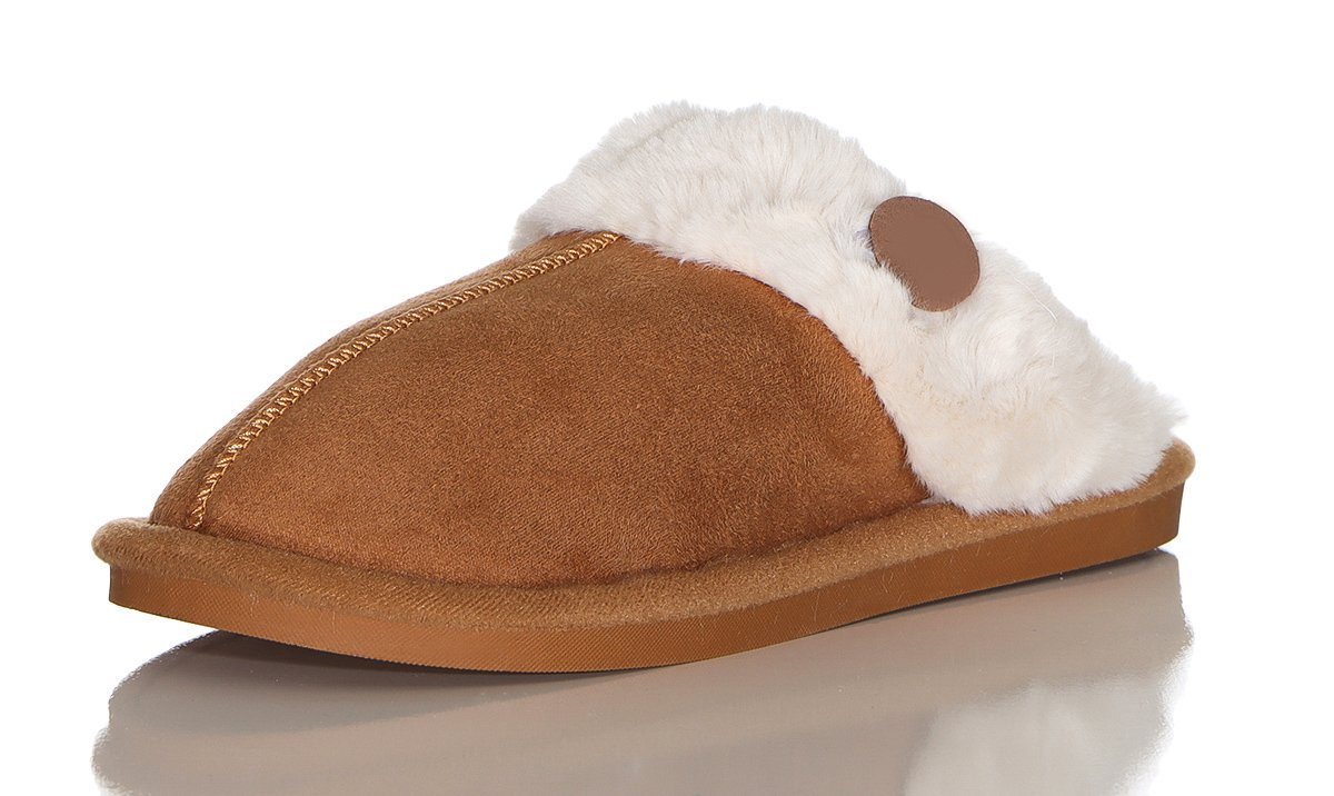 CLEO STYLE Damen Hausschuhe 611 36-37 Braun Plüsch Hausschuhe