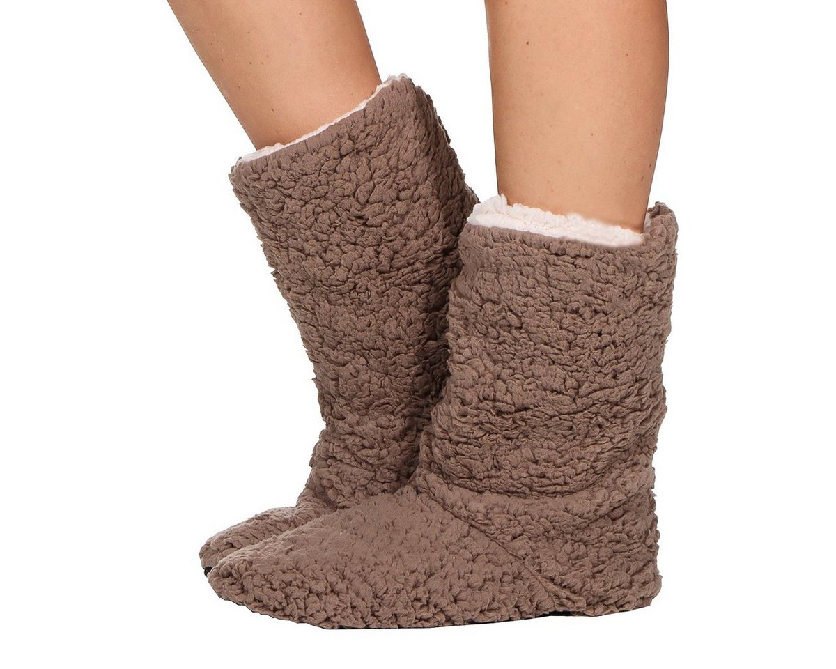 CLEO STYLE Damen Hüttenstiefel mit ABS Sohle Plüsch Hausschuhe