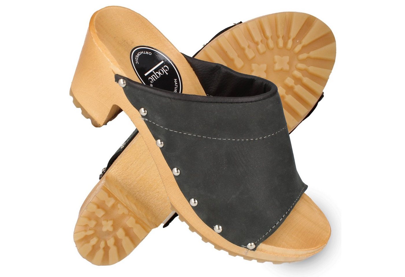 Cloque Bodajk Offener Damen Leder Clogs mit Absatz, Holzsohle Clog (1 Paar) Aus echtem Leder