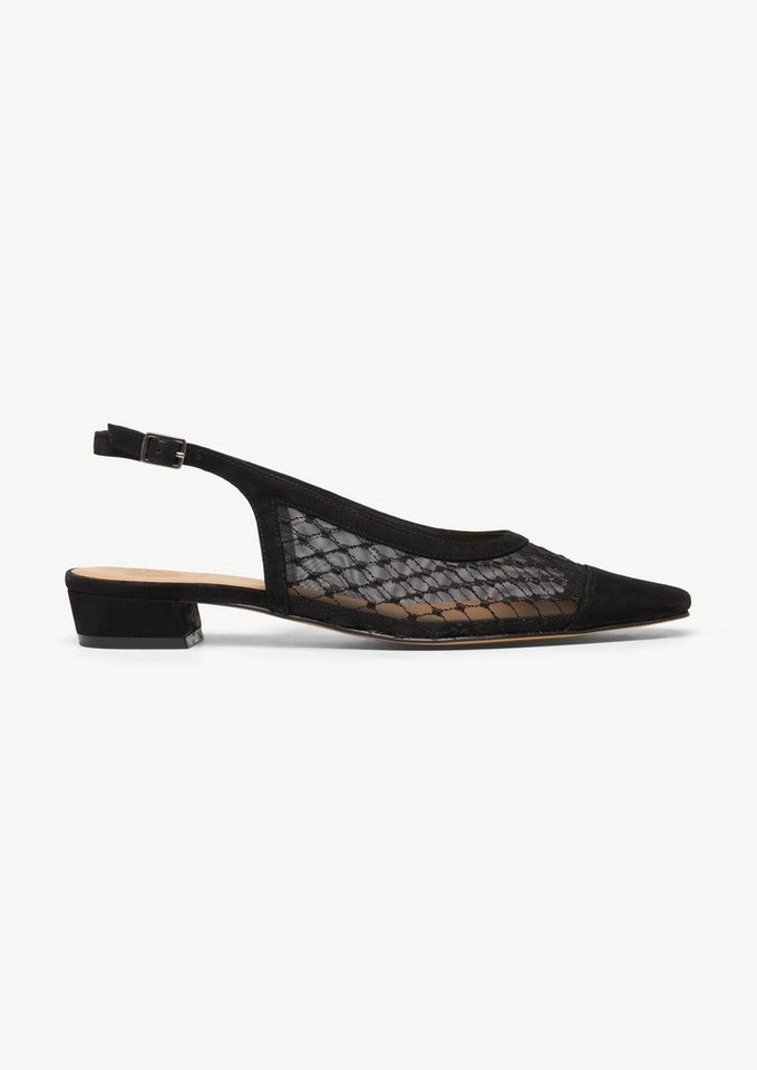 comma Pantoletten Sandale Slingback-Ballerinas aus Veloursleder und Mesh