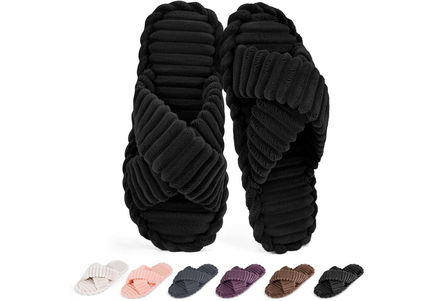 Coonoor Damen Hausschuhe Wohnschuhe, offener Zehen, Querriemen-Schleife Plüsch Hausschuhe rutschfeste Sohle. Bequeme Trend-Slide als stylisches Geschenk