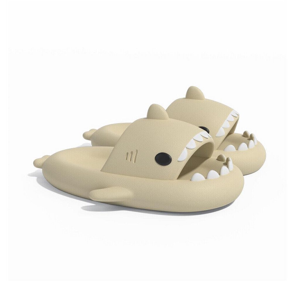 Corimori Bequeme Hai Badeschuhe im Haifisch-Design Badeschuh (Packung, Geschenk) lustige, rutschfeste, schnell trocknende Badeschlappen EU Größe 34-35 (beige)