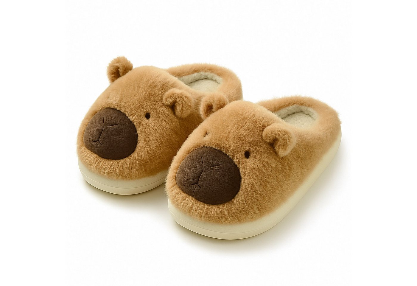Corimori Flauschige Capybara Pantoffeln Plüsch Hausschuhe (Packung, Geschenk) kuschelig weiche Tierpantoffeln, Plüschhausschuhe mit Gummisohle