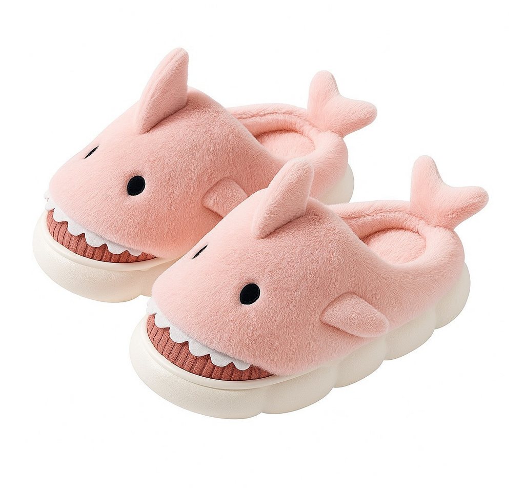 Corimori Flauschige Haifisch Pantoffeln Plüsch Hausschuhe (Packung, Geschenk) rutschfeste Sohle & weiches Innenfutter, Hai Slipper, EU Größe 36-37