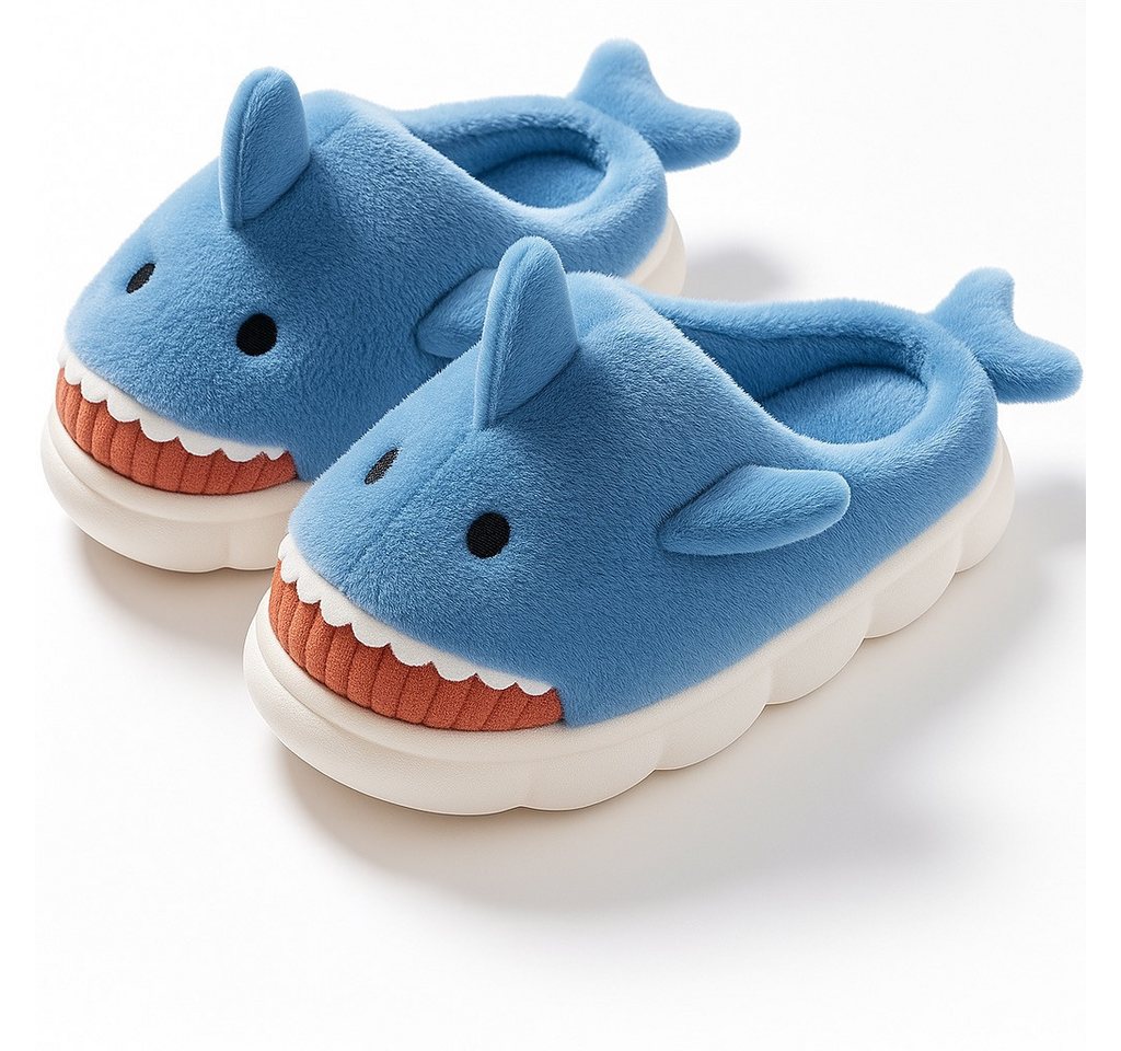 Corimori Flauschige Haifisch Pantoffeln Plüsch Hausschuhe (Packung, Geschenk) rutschfeste Sohle & weiches Innenfutter, Hai Slipper, EU Größe 34-35
