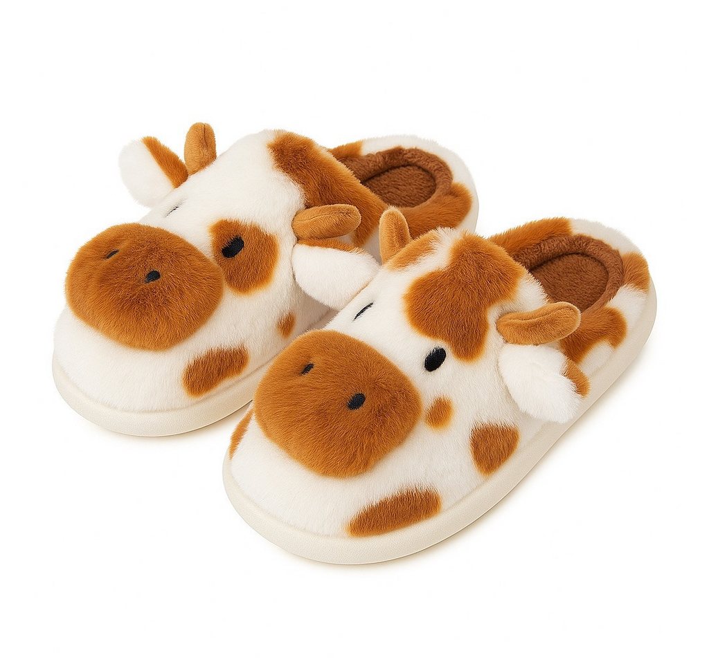 Corimori Flauschige Kuh Pantoffeln im MuhKuh-Design Plüsch Hausschuhe (Packung, Geschenk) lustige Plüsch Slipper für Kinder und Erwachsene, EU Größe 36-37