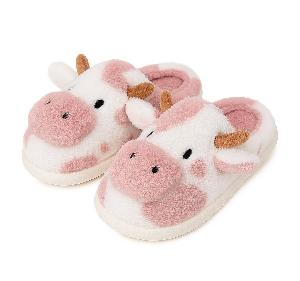 Corimori Flauschige Kuh Pantoffeln im MuhKuh-Design Plüsch Hausschuhe (Packung, Geschenk) lustige Plüsch Slipper für Kinder und Erwachsene, EU Größe 34-35