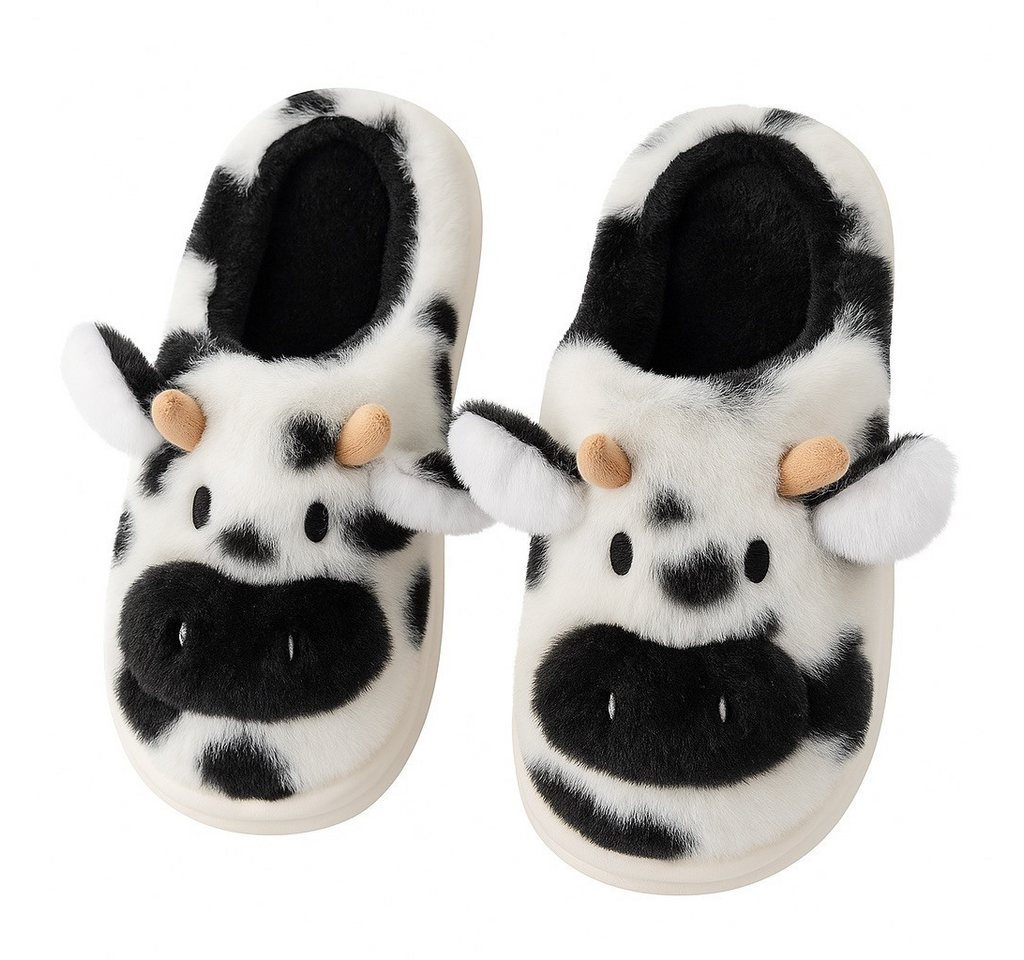 Corimori Flauschige Kuh Pantoffeln im MuhKuh-Design Plüsch Hausschuhe (Packung, Geschenk) lustige Plüsch Slipper für Kinder und Erwachsene, EU Größe 42-43