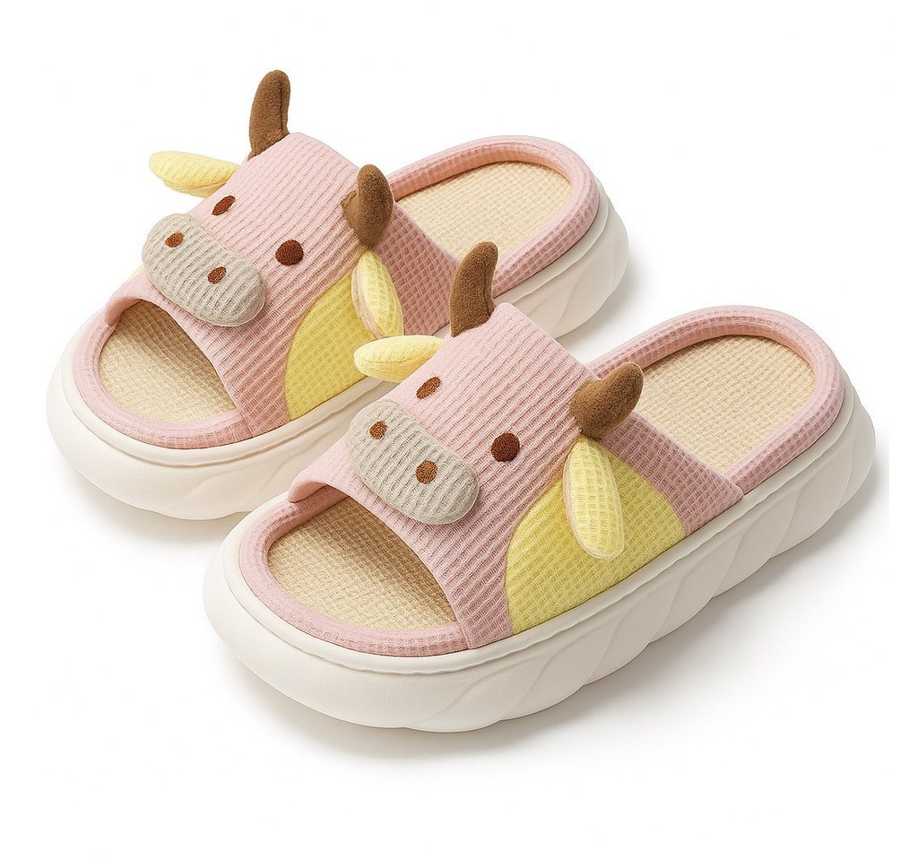 Corimori Flauschige Kuh Pantoffeln im MuhKuh-Design Plüsch Hausschuhe (Packung, Geschenk) lustige Plüsch Slipper für Kinder und Erwachsene, EU Größe 38-39