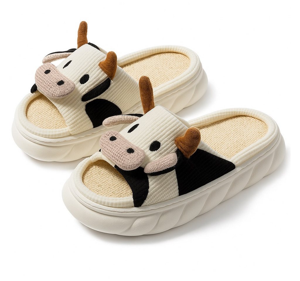 Corimori Flauschige Kuh Pantoffeln im MuhKuh-Design Plüsch Hausschuhe (Packung, Geschenk) lustige Plüsch Slipper für Kinder und Erwachsene, EU Größe 38-39