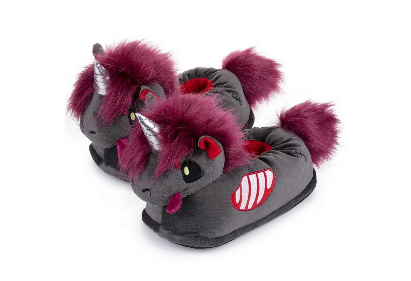 Corimori Gruselige Zombie Einhorn Pantoffeln, Halloween Plüsch Hausschuhe (Packung, Geschenk) weiche Slipper, EU Einheitsgröße 25-33,5 - Doomy das Zombie Einhorn