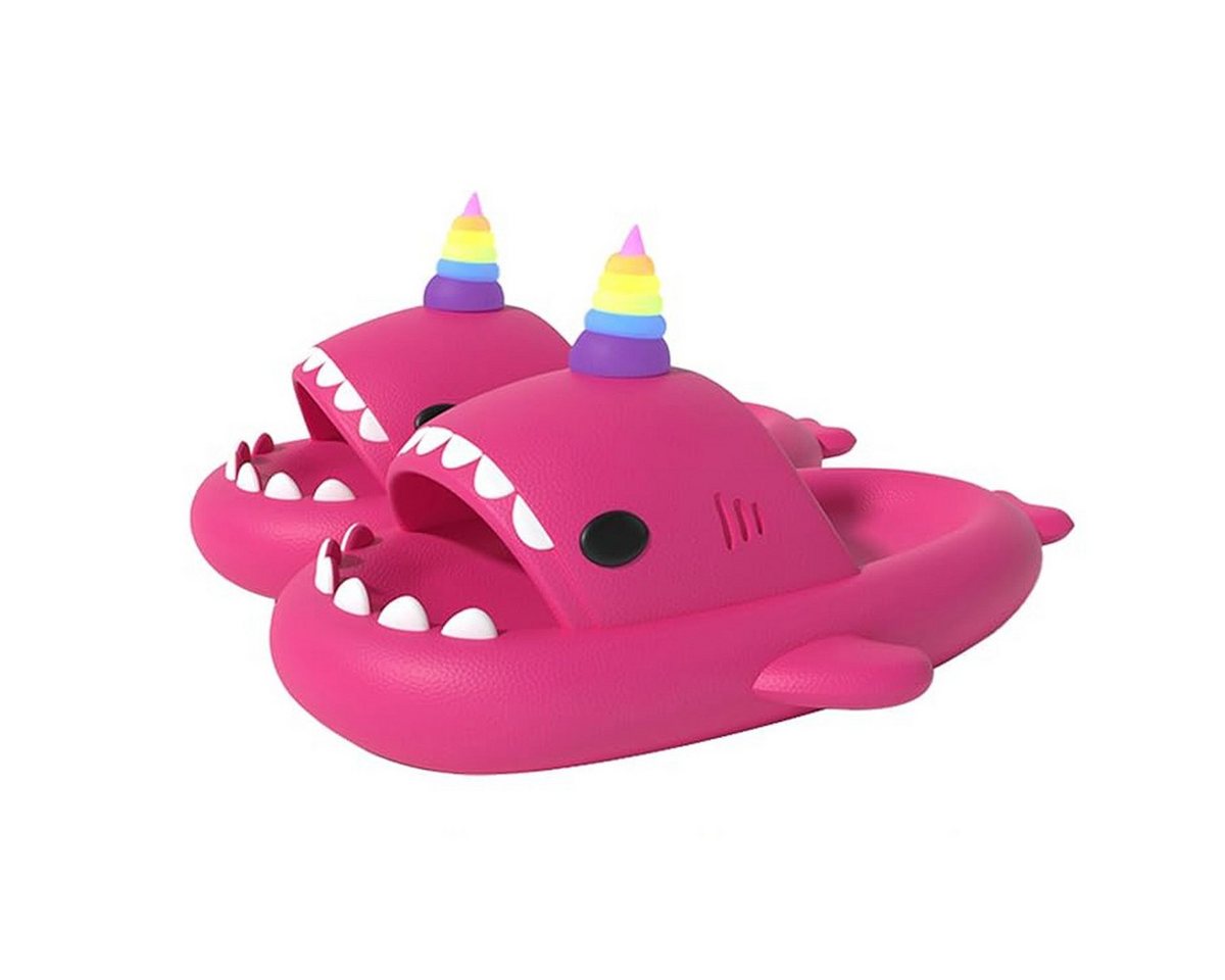 Corimori Hai Einhorn Badeschlappen mit Regenbogenhorn Badeschuh (Packung, Geschenk) lustige Badelatschen für Kinder und Erwachsene, EU Größe 40-41