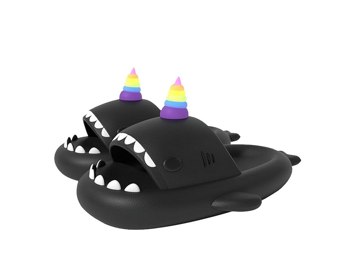 Corimori Hai Einhorn Badeschlappen mit Regenbogenhorn Badeschuh (Packung, Geschenk) lustige Badelatschen für Kinder und Erwachsene, EU Größe 34-35