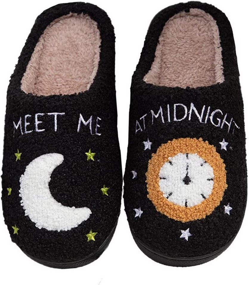 Corimori mit netten Motiven, Gr. 34-44, Antirutsch & bequem Plüsch Hausschuhe (Packung, Geschenk) Mond und Uhr Pantoffeln für Kinder und Erwachsene, EU Größe 36-37