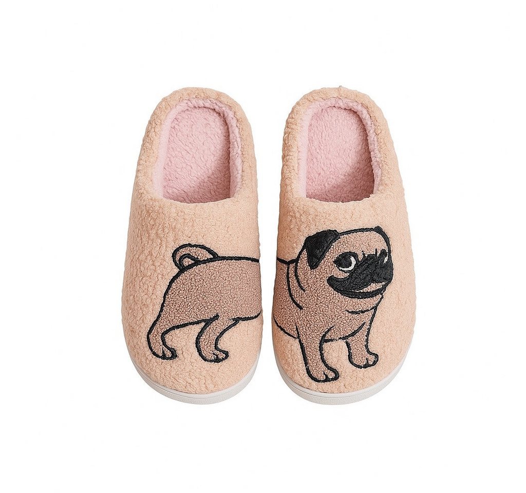 Corimori mit netten Motiven, Gr. 34-44, Antirutsch & bequem Plüsch Hausschuhe (Packung, Geschenk) Mops Pantoffeln für Kinder und Erwachsene, EU Größe 36-37