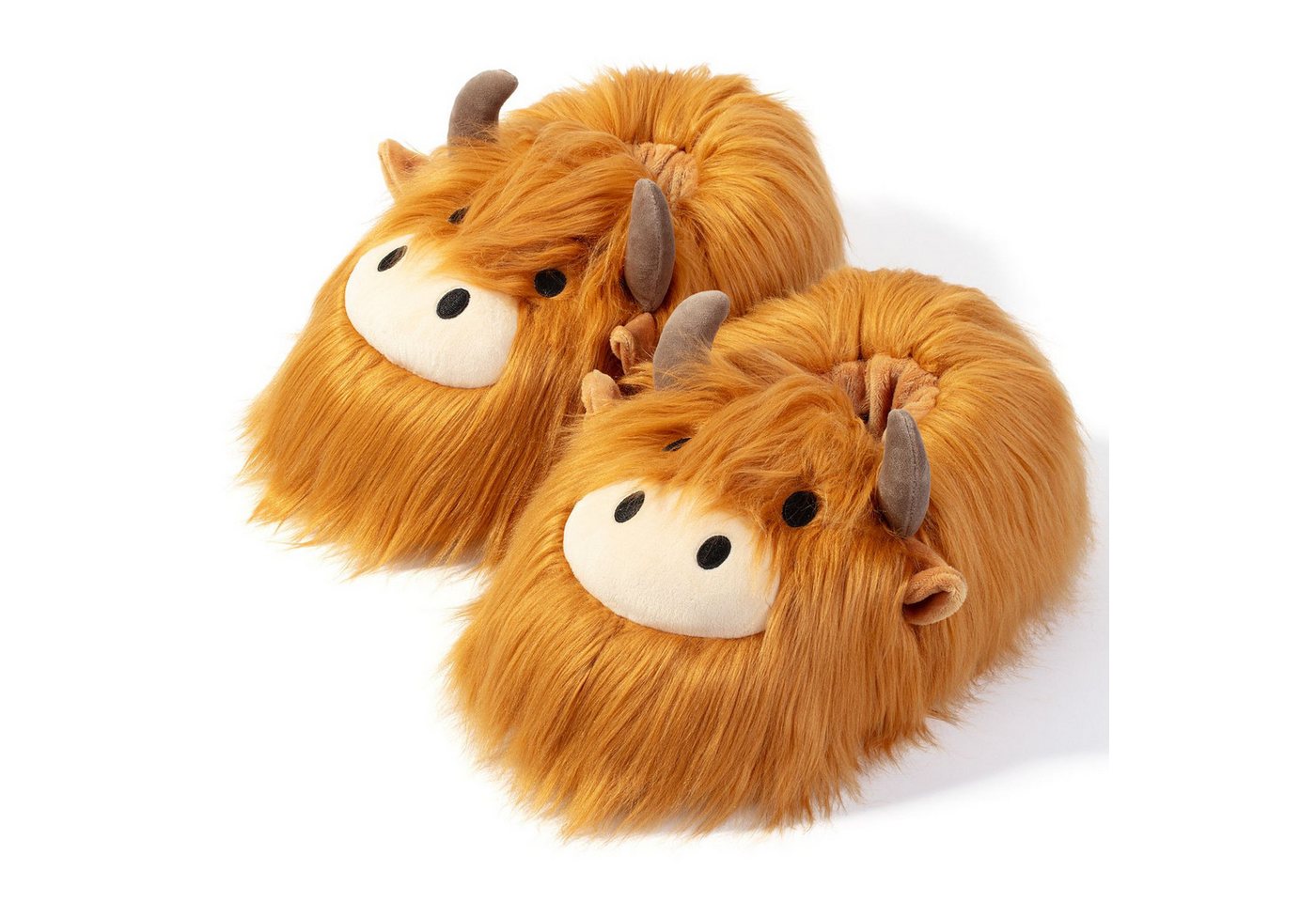 Corimori Plüsch Highland Cow Hochland-Rind Pantoffeln Plüsch Hausschuhe (Packung, Geschenk) Flauschige Highland Cow Pantoffeln, Slipper, EU Einheitsgröße 34-44