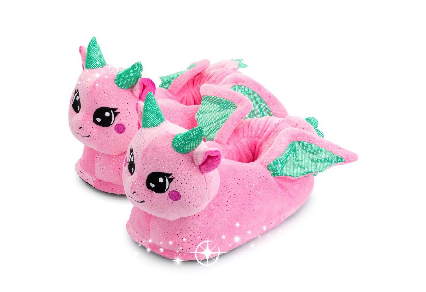 Corimori Süße Drachen Pantoffeln im Anime Kawaii-Look Plüsch Hausschuhe (Packung, Geschenk) weiche, warme Pantoffeln, EU Einheitsgröße 34-44, Glimmer der Drache