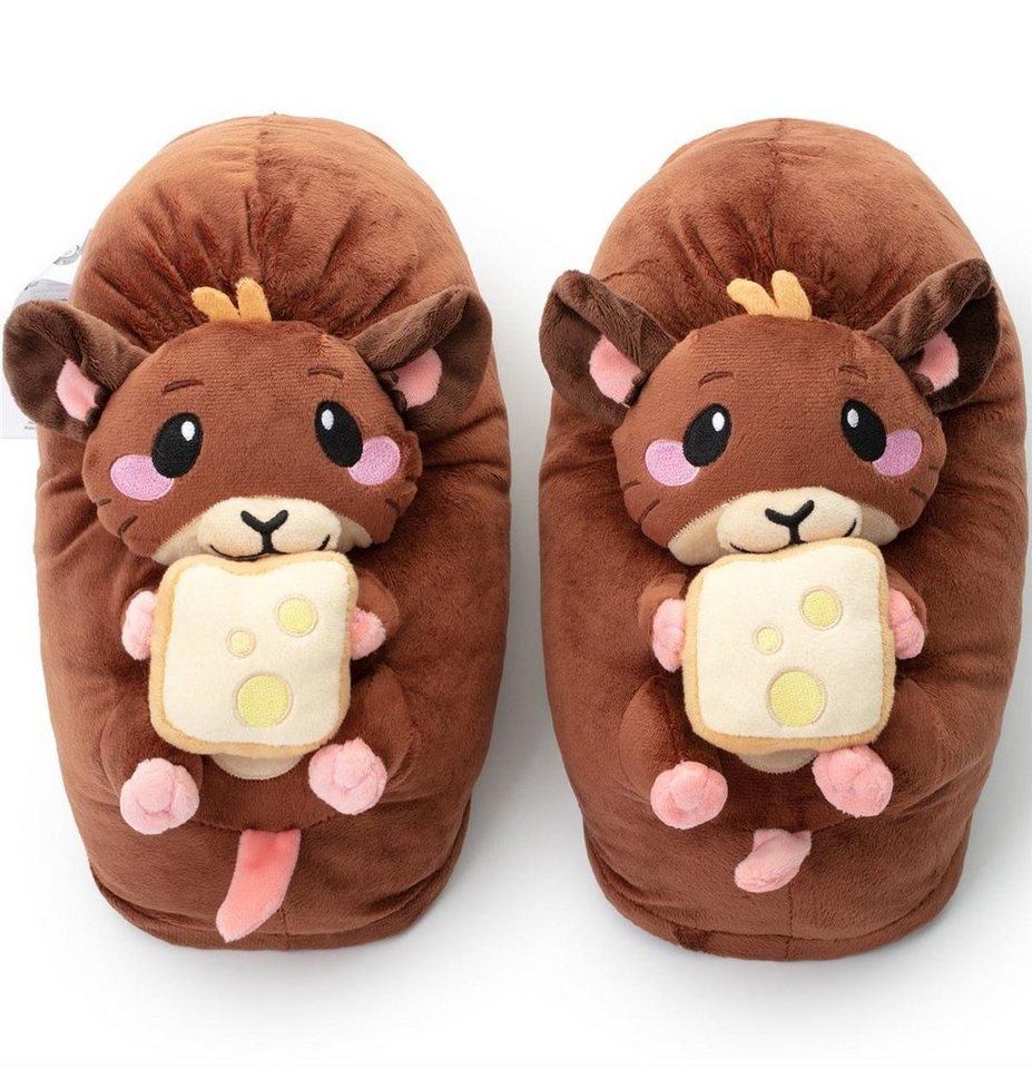 Corimori Süße, flauschige Maus Tier-Pantoffeln, Slipper Plüsch Hausschuhe (Packung, Geschenk) warme, weiche Puschen, EU Einheitsgröße 34-44, Raggy die Maus