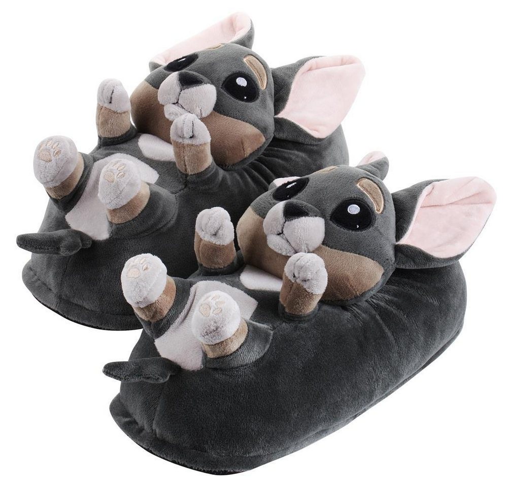 Corimori Tier Pantoffeln für Erwachsene Einheitsgröße 34-44 Plüsch Hausschuhe (Packung, Geschenk) EU Einheitsgröße 34-44, Chihuahua Chico, für Kinder und Erwachsene