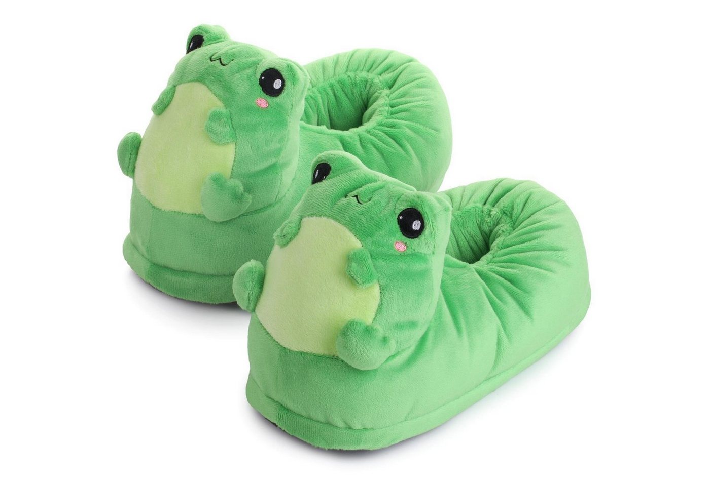 Corimori Tier Pantoffeln für Erwachsene Einheitsgröße 34-44 Plüsch Hausschuhe (Packung, Geschenk) EU Einheitsgröße 34-44, Eddy der Frosch, für Kinder und Erwachsene