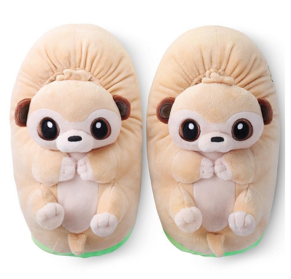 Corimori Tier Pantoffeln für Erwachsene Einheitsgröße 34-44 Plüsch Hausschuhe (Packung, Geschenk) EU Einheitsgröße 34-44, Erdmännchen Joey, für Kinder und Erwachsene
