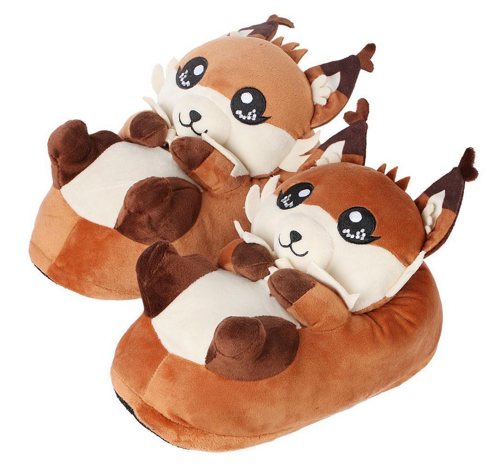 Corimori Tier Pantoffeln für Erwachsene Einheitsgröße 34-44 Plüsch Hausschuhe (Packung, Geschenk) EU Einheitsgröße 34-44, Faye der Fuchs, für Kinder und Erwachsene