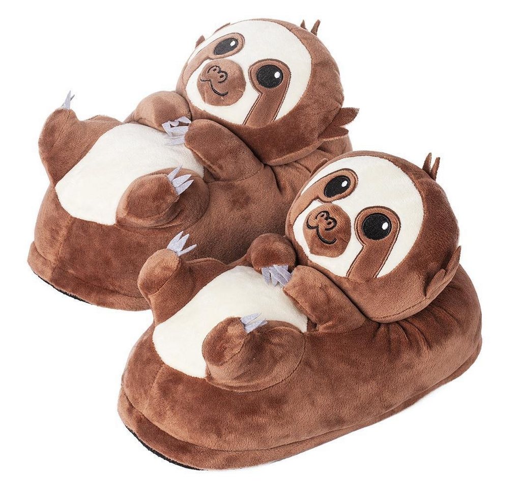 Corimori Tier Pantoffeln für Erwachsene Einheitsgröße 34-44 Plüsch Hausschuhe (Packung, Geschenk) EU Einheitsgröße 34-44, Henry das Faultier, für Kinder und Erwachsene